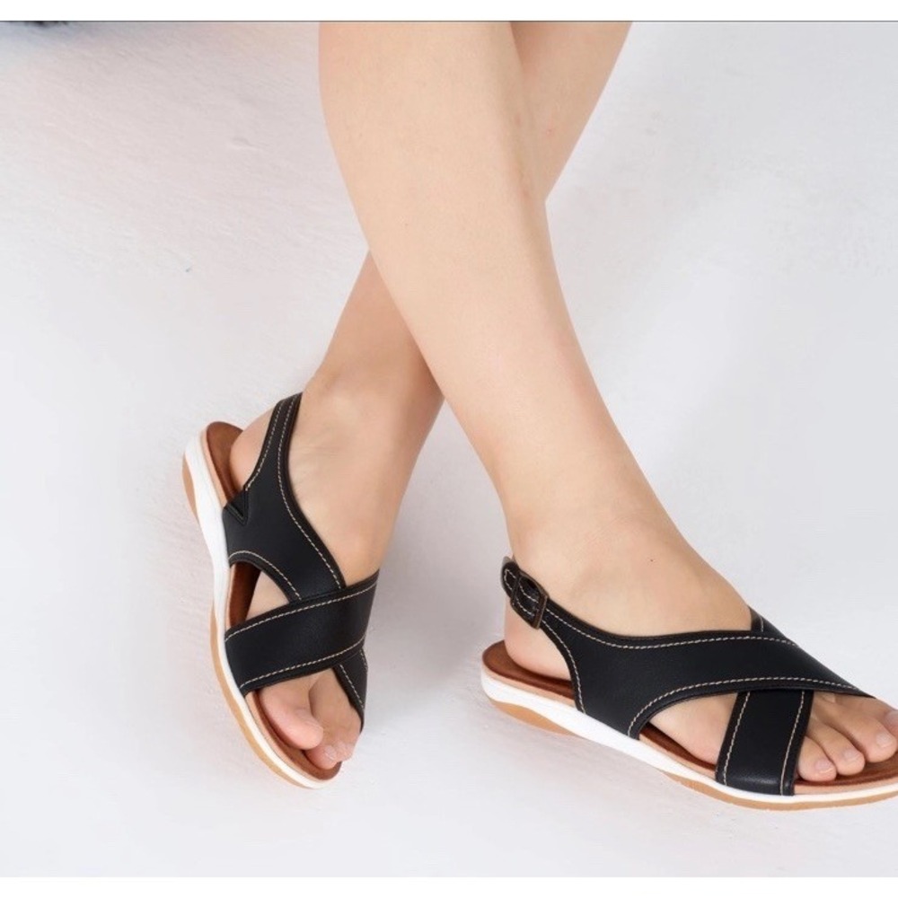 UBFEN Womens Flat Sandals Arch Support Slingback Black Size 40 / 9 - Picture 3 of 8